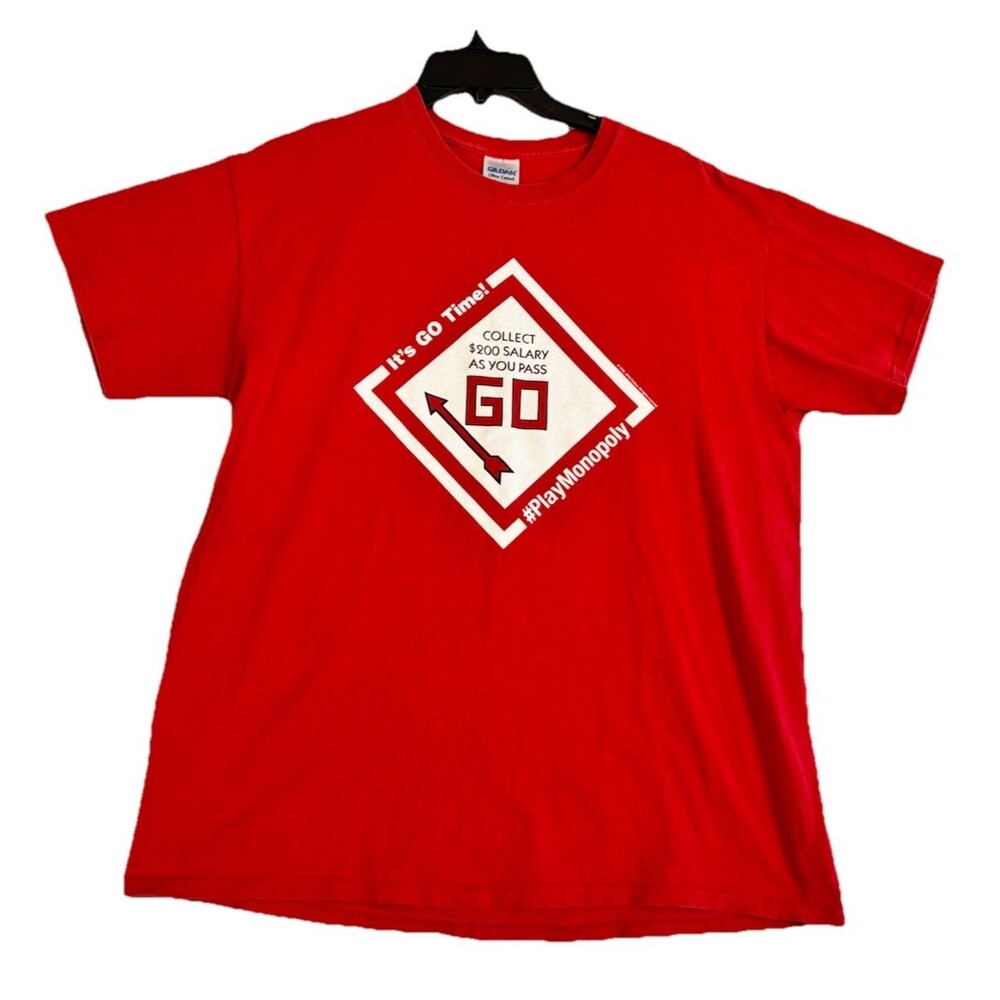 Monopoly GO Time Collect $200 Salary Red Graphic T Shirt Adult Large Hasbro Game